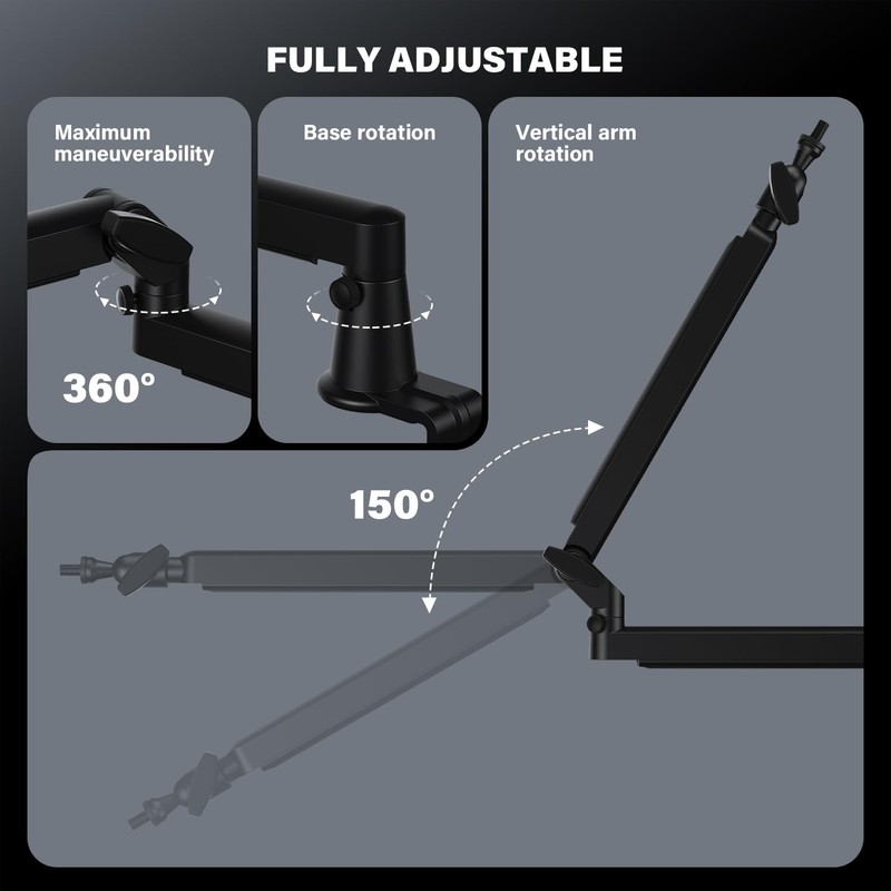 Low Profile Mic Arm, Cable Management Microphone Boom Arm, Full