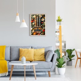 GDYEEH DIY 5D Vintage Books Diamond Art Kits, Round Full Drill Wildflowers Diamond Painting Picture, Flowers Painting by Numbers Art Kits for Adults Beginners Home Wall Decor 12x16 inch