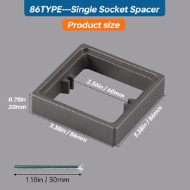 Acmerota Single Socket Spacer 1 Gang Square Spacer 0.78IN/20MM Surface Box Square Spacer Frame Grey Box Plate Single Socket Light Switch Surround Single Plug Socket with Screw, Pack of 2