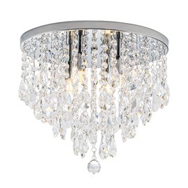 NSRCE 4-Light Crystal Chandeliers Flush Mount, 14 Inches Bedroom Close to Ceiling Lamp, Modern G9 Base Ceiling Light Fixture for Dining Room, Bedroom, Bathroom, Living Room, Closet (Chrome)