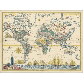 Historic Map : Adventure map of Captain Ezra Diamond. Copyright 1933 - Vintage Wall Art - 30in x 24in