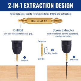 WORKPRO 6PCS Stripped Screw Extractor Set, Titanium Coated Broken Bolt Extractor Kit, Easy Out Damaged Screw Removal Tools, 4341 HSS Reverse Drill Bits with Portable Case