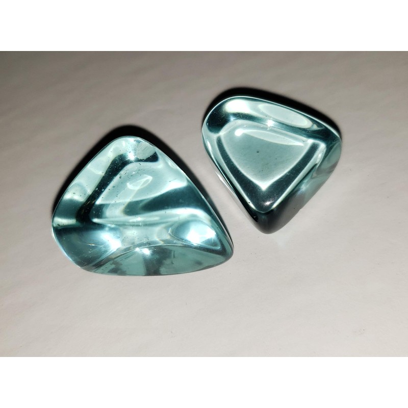 2pc Optical Aqua Blue Obsidian (Man-Made) Medium Tumbled & Polished