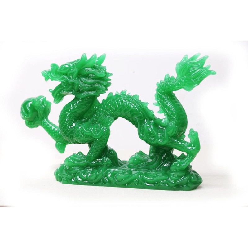 Mose Cafolo Jade Green Chinese Feng Shui Dragon Figurine Statue