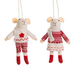 Sass & Belle Set of 2 Mouse in Jumper Felt Decorations - One Of Each Supplied
