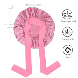 Gorro de Pelo Rizado de Satén,Dormir de Seda Ajustable,Banda Elástica,Gorro de Noche para Cabello Rizado,Ideal para Dormir,Ducha y Belleza,Rosa