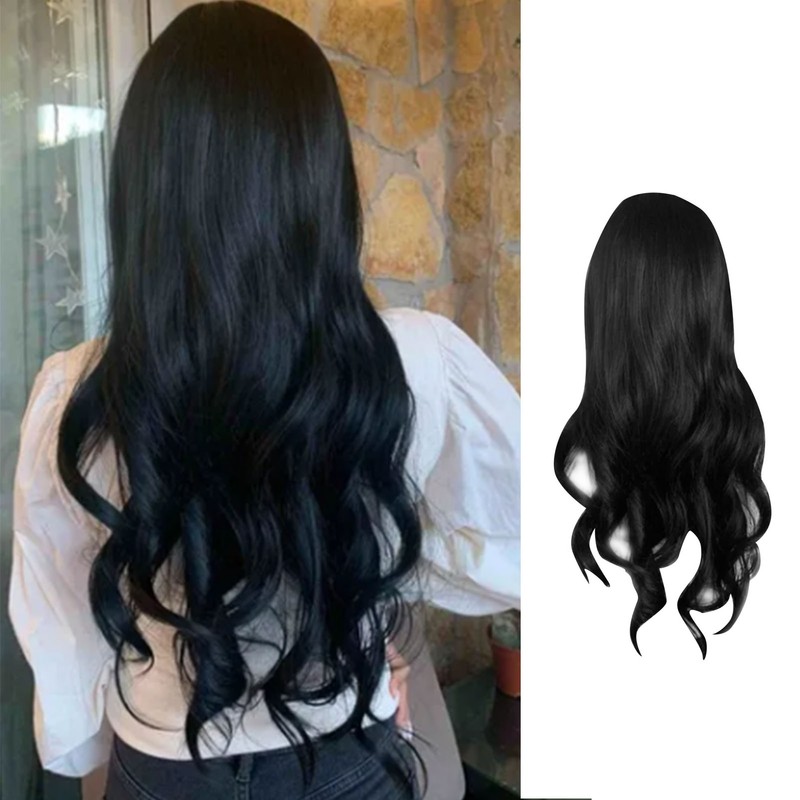 Long Curly Wavy Wig with Bangs Women Fashionable Synthetic Heat