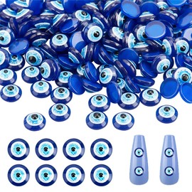 CRASPIRE Blue Evil Eye Beads 200pcs Evil Eye Nail Charms 6mm Resin Round Flatback Time Gem Cover Glass Cabochon Dome Evil Eye Keychain Charms Pendants for DIY