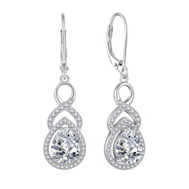 TIMFROZ Women Infinity Earrings 925 Sterling Silver Dangle Drop Earrings Leverback Earrings with 5A Cubic Zirconia April Birthstone Anniversary Mother's Day Birthday Christmas Gifts for Her