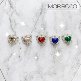 Moriroko Princess Heart Silver Stone 2P Nail Parts DIY Point Nail / 모리로코 프린세스 하트 실버 스톤 2P 네일파츠 셀프네일 포인트네일
