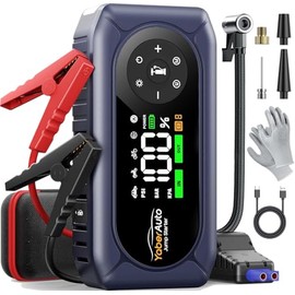 YaberAuto 9-in-1 Jump Starter with Air Compressor 4500A 150PSI Car Battery Jump Starter (9L Gas/8L Diesel), 12V Jump Box Car Battery Jumper Starter Portable Jumper Cables, 400V Insulated Gloves, Light