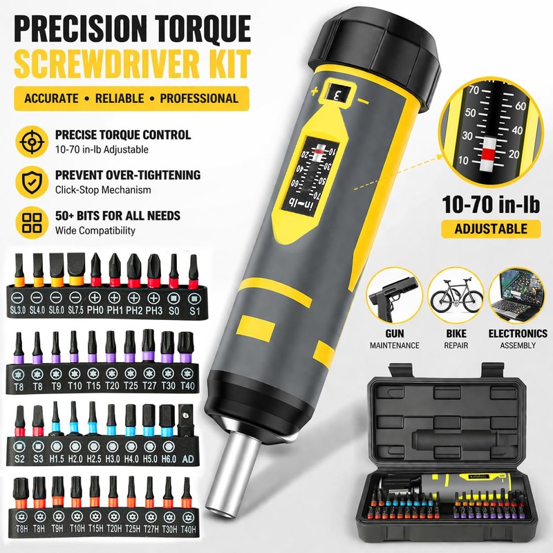 Bore Baby Torque Wrench Screwdriver Set,10-70 Inch Pounds, 40 S2