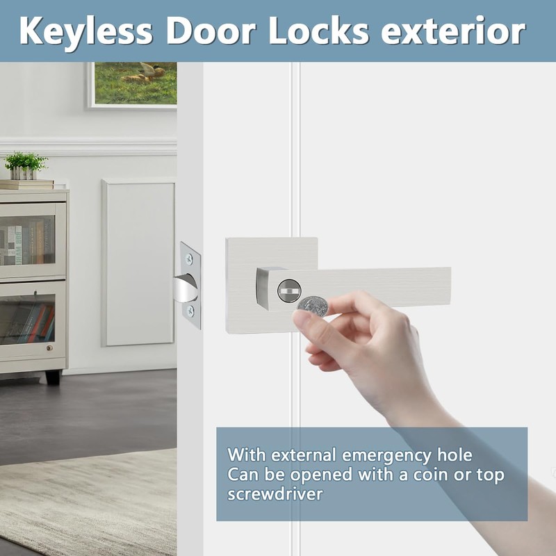 KAMOTA Privacy Door Levers, 5 Pack Satin Nickel Door Handles