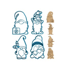 4 Piece Christmas Garden Gnome Cookie Cutter Set - Includes Gnomes with Lights, Gift, Holly and Candy Cane (4 Inch)