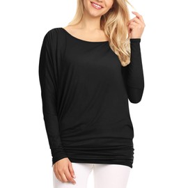 WT826 Womens Batwing Long Sleeve Top XL Black