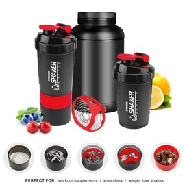 CoWalkers Botella para Proteina Gym de Coctelera con mezclador, almacenamiento de giro y bloqueo de 3 capas, 100% libre de BPA Prueba de fugas Fitness Deportes Nutrición Suplementos 650ml (Rojo)