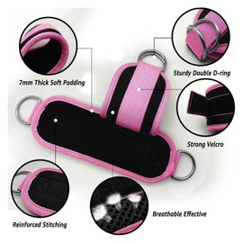 Fitness Ankle Straps for Cable Machines, 4 Pack Comfortable Adjustable Padded Ankle Wrist Cuffs, Kickback Glute Workouts for Men Women, D-Ring Leg Straps with Neoprene Padding (Pink)