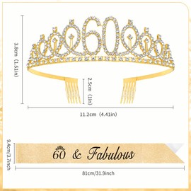 Birthday Sash for Women 60th Birthday Sash and Crown 60th Birthday Gifts for Women 60th Birthday Crown Birthday Tiara Women Gold Birthday Sash Headband Happy 60th Birthday Decorations Accessories