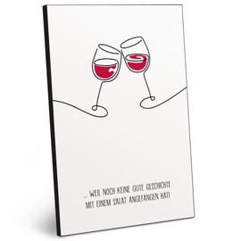 ARTFAVES® Wooden Picture with Saying - Wein - Weil noch keine Geschichte | Modern Wooden Sign in Black and White for Decoration or as a Gift on the Theme Funny / Kitchen