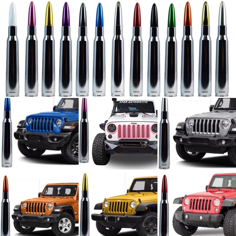 VMS RACING Chrome with Purple Tip Bullet Antenna for Jeep