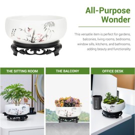 Lotus Bowl Planter - Ceramic Pots for Plants with Stand for Hydroponic Water Lilies & Bonsai Trees, Bonsai Pots Indoor/Outdoor Décor - Zen Garden & Home Art Display