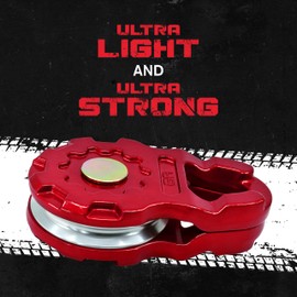 GearAmerica Ultra Snatch Block Pulley Black, 20T Mbs, Aluminum Winch Pulley for Synthetic Rope & Soft Shackles, Snatch Rigging Block for Off-Road Use - 20 Ton, Red