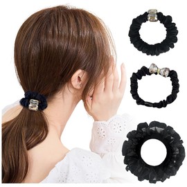 Fasele 3 Piece Set, Hair Elastic, Hair Tie, Scrunchie, Narrow, Rhinestone, Pearl, Glitter, Simple, Elegant, Hair Ornament, Women's, High Elasticity, Fashionable, School Entrance Ceremonies, Graduation
