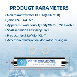 Salt-Free Water Descaler Whole House, Scale Water Softener System, ¾-Inch NPT Water Heater Descaler, Prevent Scale Built Up On Water Heaters, Smart Toilet & Boilers, Reduces Limescale