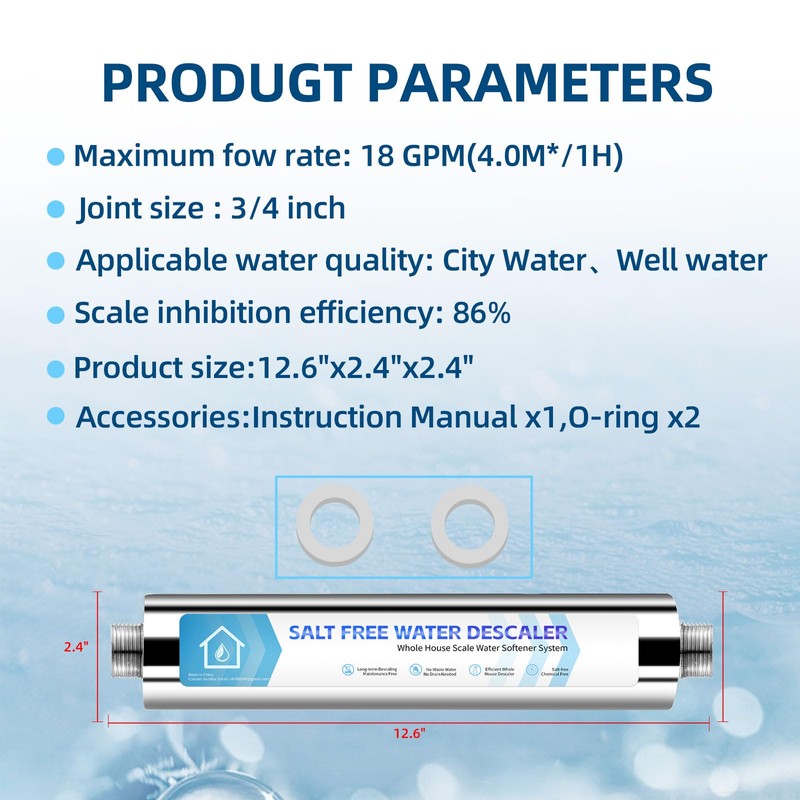 Salt-Free Water Descaler Whole House, Scale Water Softener System, ¾-Inch