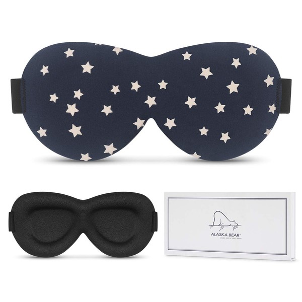 ALASKA BEAR Sleep Mask for Lash Extensions with Deeper Molded Eye Contour Cups Blackout Mask Larger Pockets for Women Protecting Longer Eyelashes, Navy Stars