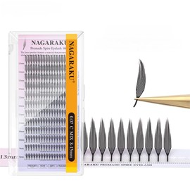 NAGARAKU Comic Spire Eyelashes, 240 Fans, Feather Shape, Manga, Anime, Soft Volume, Individual Premade Fairy Eyelashes, One Piece, Shaped, Easy to Apply, Flat Root, Lace Base Fan (0.07 D 8-15 mm)