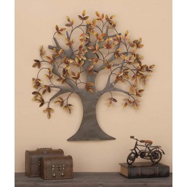 Benzara Metal Wall Art Tree of Life Leaves Dream Sculpture Large Home Decor Brown Copper