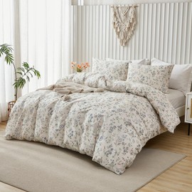 Herside Floral Duvet Cover Set Double Size 100% Cotton Green Floral Bedding Set 3 Pcs Lightweight Soft Quilt Cover Farmhouse Botanical Bedding Sets Home Decor for Girls Teens