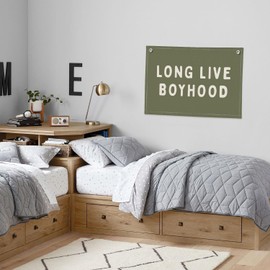 PLKMN Long Live Boyhood Banner, Boy Nursery Decor, Canvas Banner Wall Hanging Flag Decor for Nursery Playroom Toddler Room, Boys Kids Room (Green)