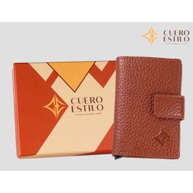 Cuero Estilo Leather Card Holder (Metallic Style) – RFID Protection, Popup Access, Water-Resistant Floater Leather, Multiple Color Options., Tan, Leather Card Holder (Metallic Style)