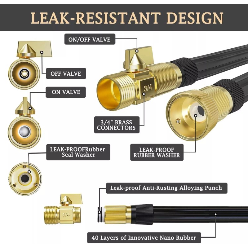 Garden 100ft Expandable Rubber Garden Hose 10-Function Spray Nozzle Lightweigh