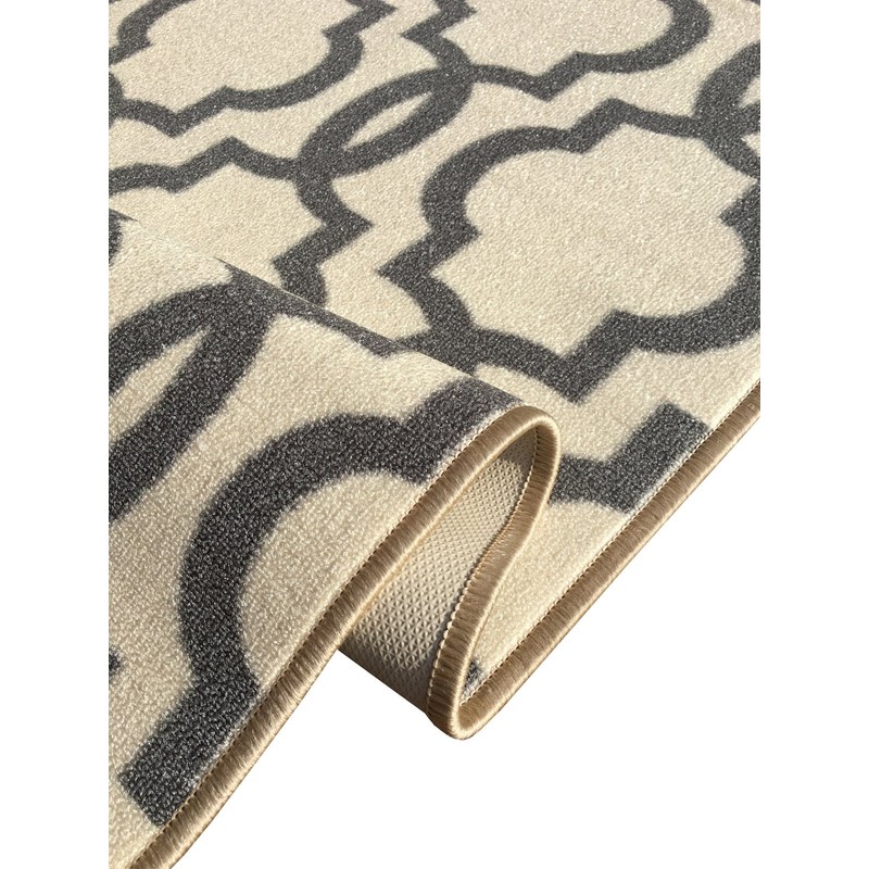 Custom Size Ivory Moroccan Trellis Rubber Backed Non-Slip Hallway Stair