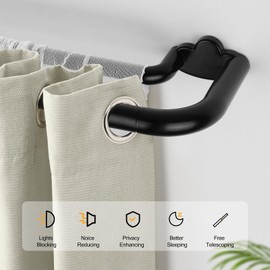 Double Curtain Rods 48 to 84 Inches, HOTOZON Blackout Double Curtain Rods for Windows 36 to 80 Inches (3-6.6 ft), 6/8 Inches Wrap Around Room Darkening Telescoping Drapery Rod, Black
