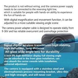 Wireless Backup Camera for Car/Truck/Trailer/Pickup/SUV/Camper,720P 5-Inch Monitor, Digital Signal Stability, Easy Install, No Delay, wireless rear camera with Auto-Switching Night Vision, Waterproof