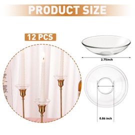 12Pcs Candle Drip Protectors for Candlestick Candle Holder, Clear Glass Rings Taper Candles Wax Catcher, Candle Bobeches Tapers for Wedding Party Church Home, Accessories