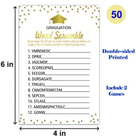 Graduation Party Word Scramble Game Cards, Games Activities and College Party Decorations(50 pack)