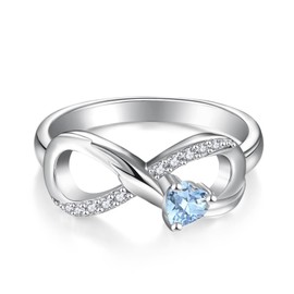 STARCHENIE Infinity Promise Ring 925 Sterling Silve Angel Wings Heart Aquamarine Ring for Women Size 9