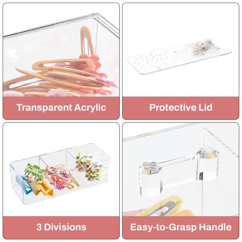 Hair Accessories Organizer for Girls, Clear Hair Bow Tie Clip