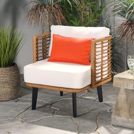 Christopher Knight Home 315002 Nic Outdoor Club Chair, White + Light Brown + Black