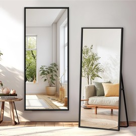 GlasFlength Full Length Mirror with Stand, 64"x21" Full Body Mirror with Aluminum Alloy Frame, Wall-Mounted/Leaning Against Wall/Standing Floor Mirror for Bedroom, Living Room, and Entryway