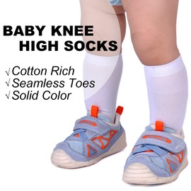 EPEIUS Baby Knee High Socks Seamless Baby Socks Solid Cotton Stockings for Boys/Girls Infant Knee Socks 3-6 Months 3 Pack,White