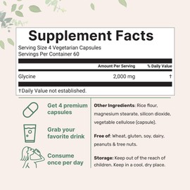 Micro Ingredients Glycine 2,000mg Per Serving, 240 Veggie Capsules | Free Form | Double Strength Amino Acids | Restful Sleep and Neurotransmitter Support Supplements | Non-GMO, Gluten Free