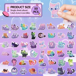 Amaxiu 50 Pieces Kawaii Starry Sky Cat Stickers, Cute Animal Cat Stickers, Aesthetic Decals, Waterproof Vinyl Stickers for Computer, Laptop, Scrapbooking, Planner, Diaries