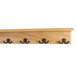 PegandRail Solid Cherry Shelf Coat Rack with Aged Bronze Double Style Hooks - Made in The USA (Natural, 21" with 4 Hooks)