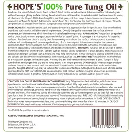 HOPE'S 100% Pure Tung Oil Wood Finish for Furniture & Floors, All Natural Moisture Resistant Sealer, 128 Ounce Bottle, Two, 128 Fl Oz
